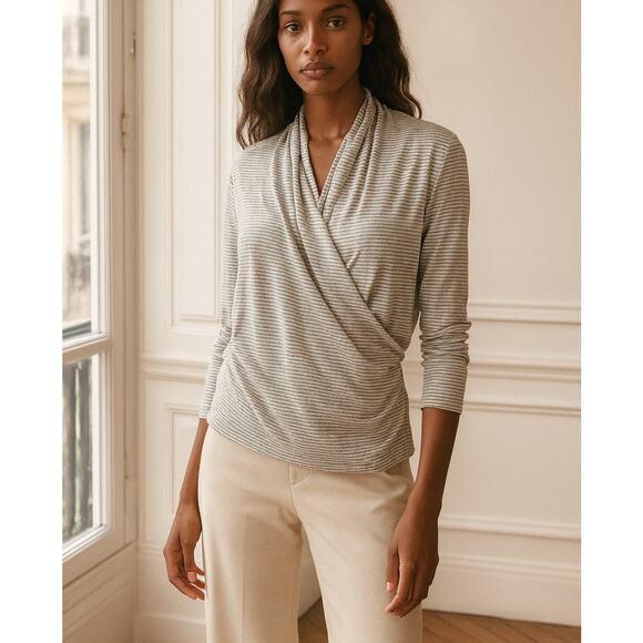 Lululemon Gray Stripe radiant Long Sleeve Wrap Front Top *8-10 - Picture 1 of 9